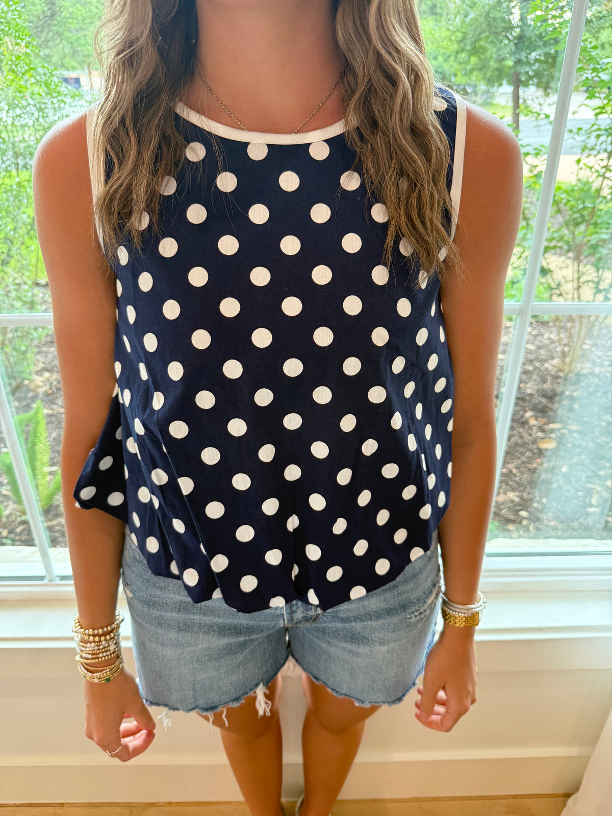 Dotty Darling Top - Navy/White