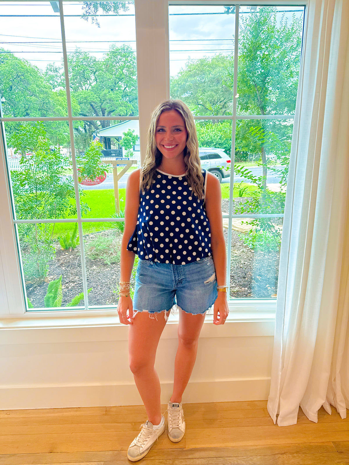 Dotty Darling Top - Navy/White