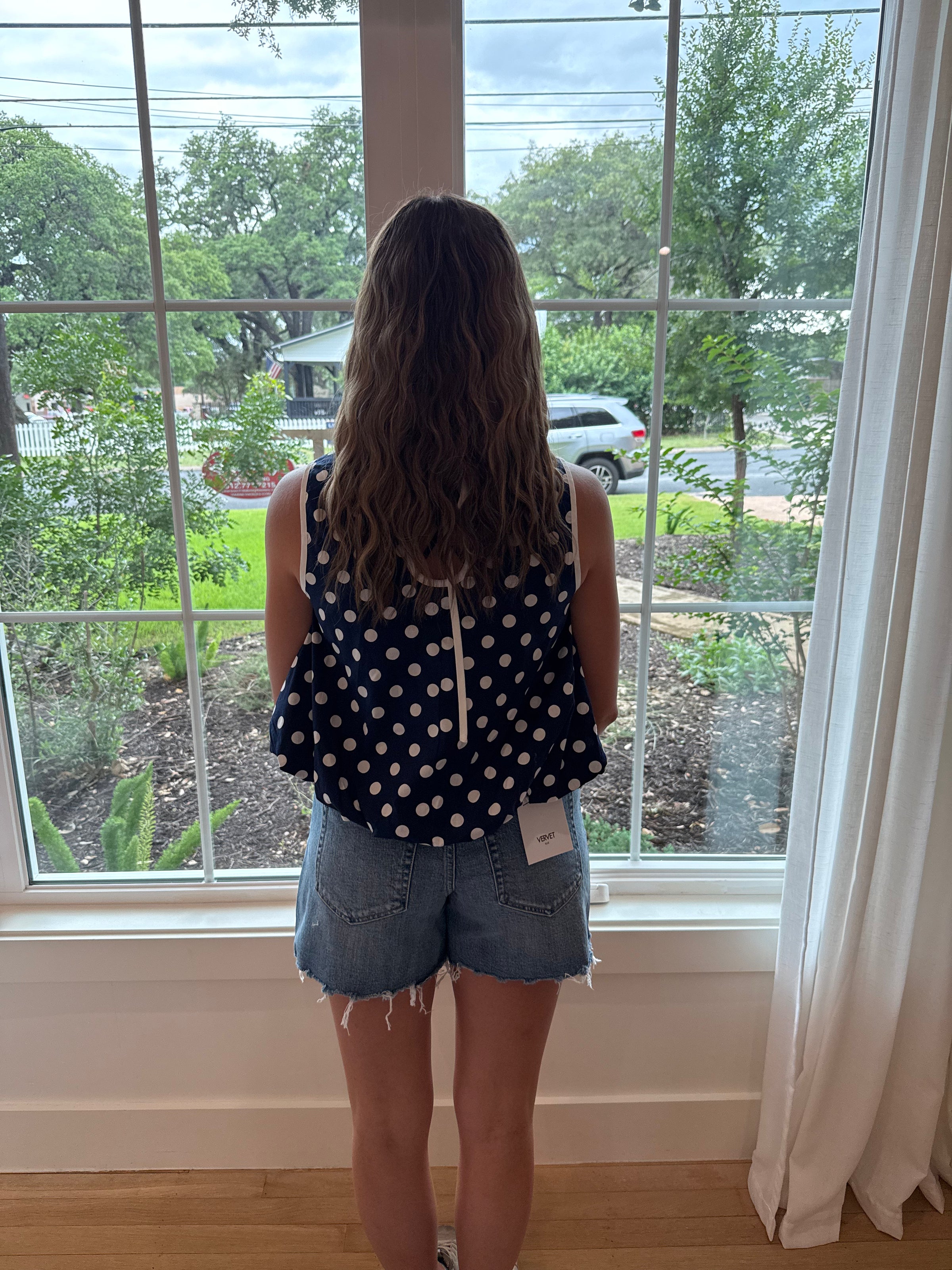 Dotty Darling Top - Navy/White
