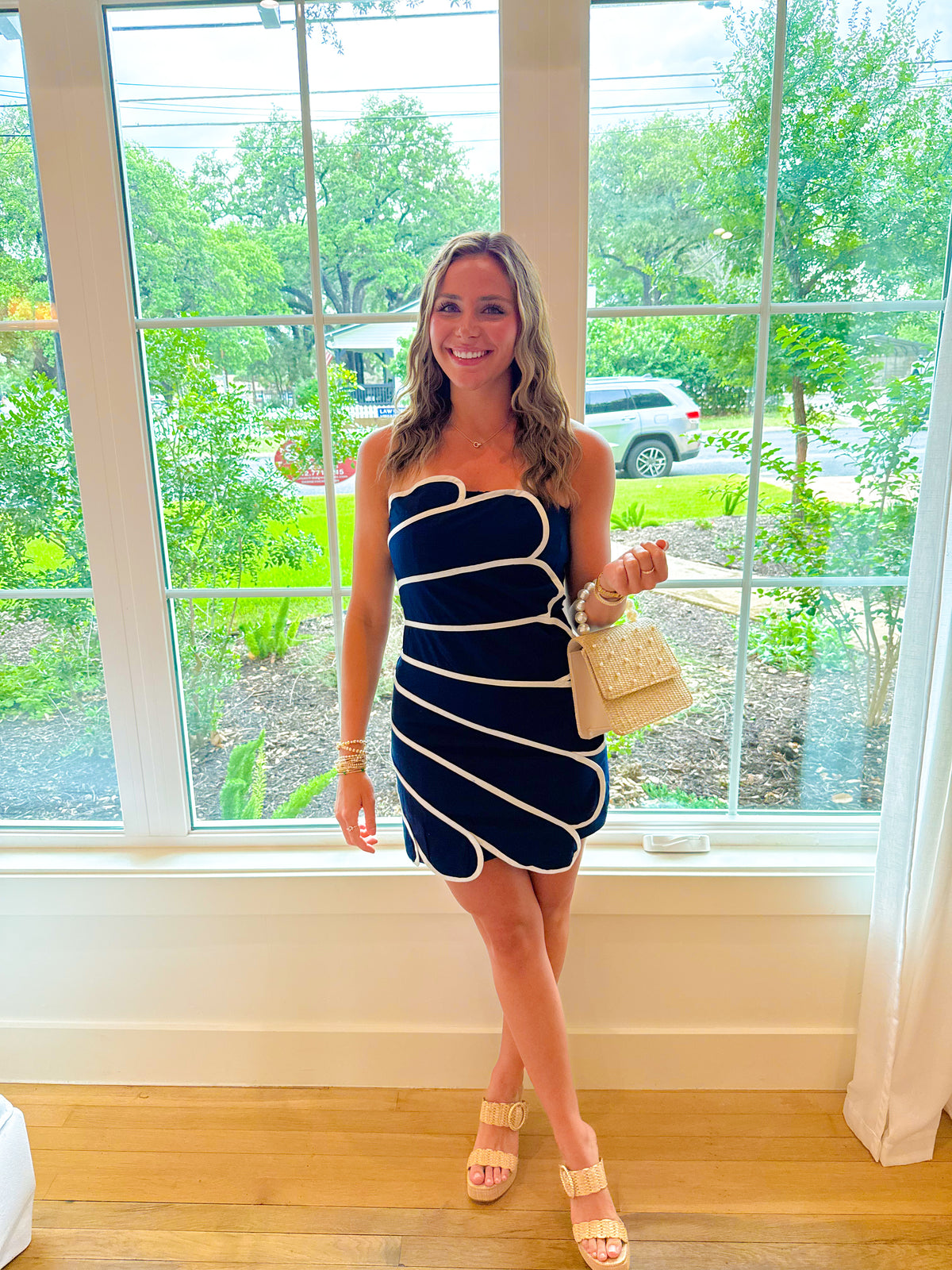 Seaside Scallops Dress - Navy/White