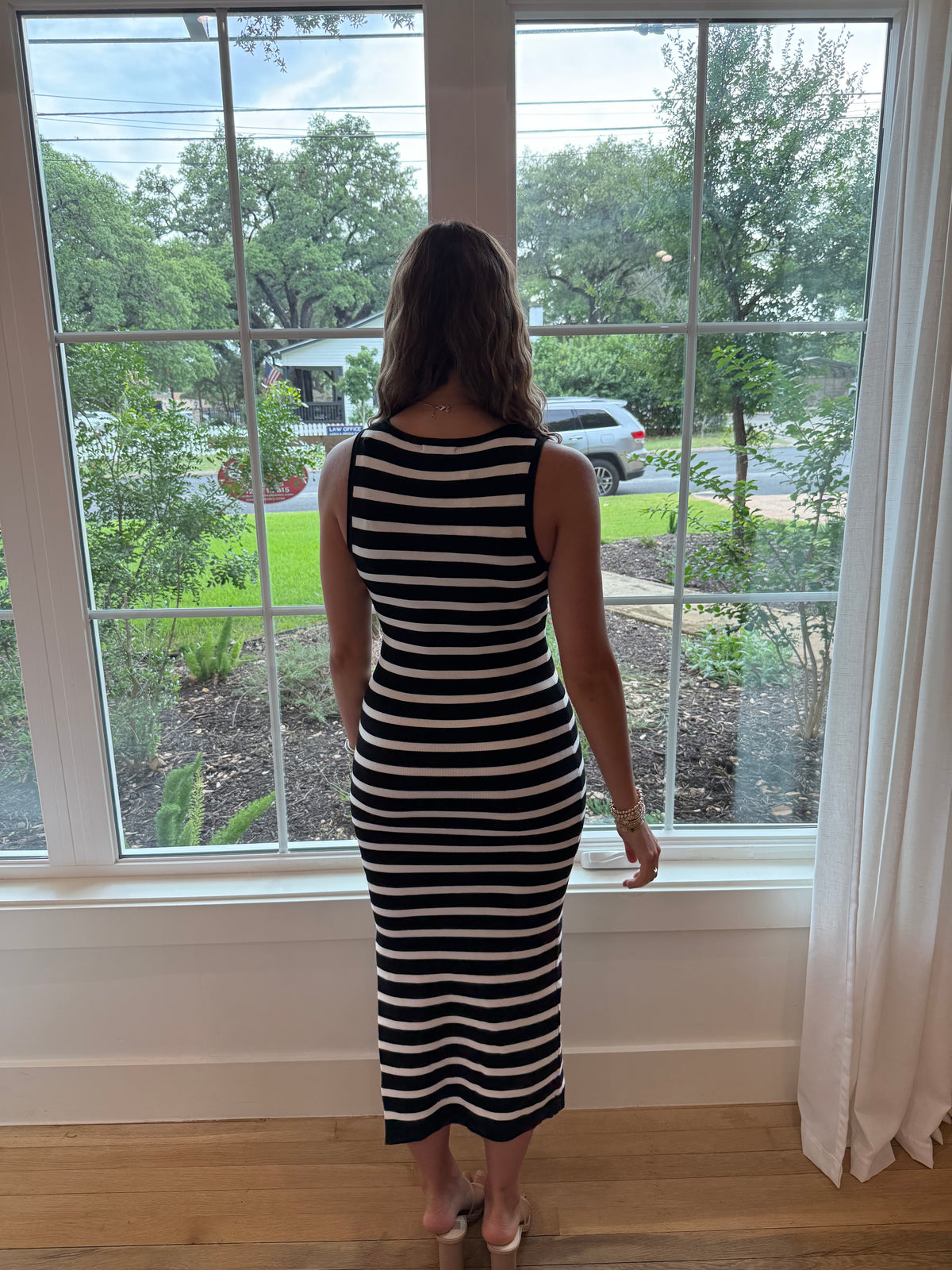 Isla Striped Midi Dress - Black/ White