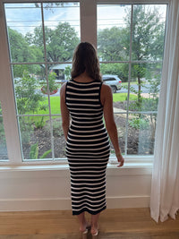 Isla Striped Midi Dress - Black/ White