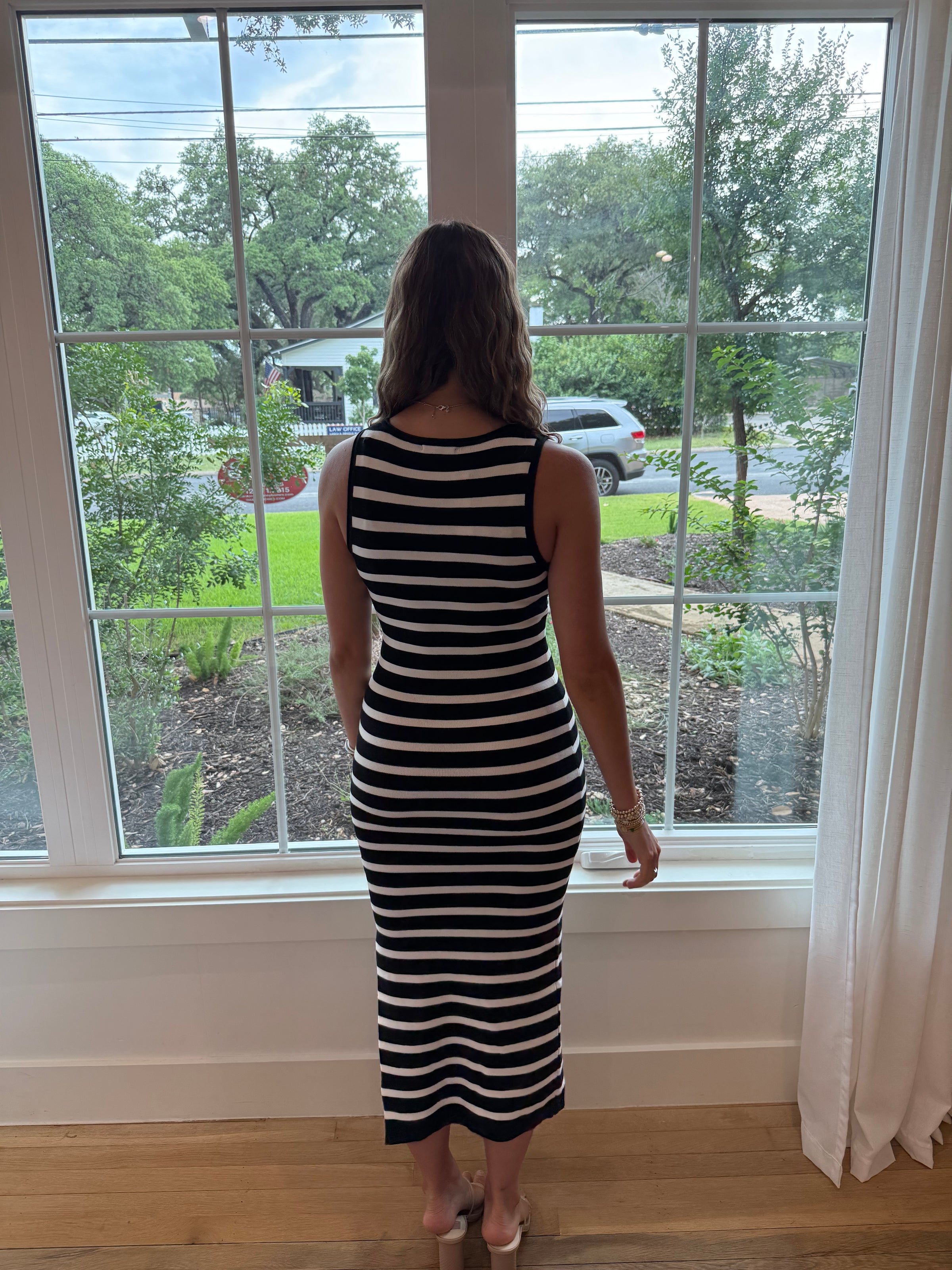 Isla Striped Midi Dress - Black/ White