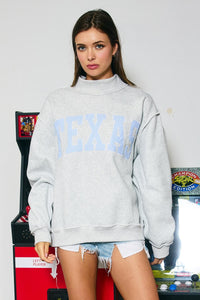 Texas Forever Mock Neck Sweatshirt - H. Grey/ Baby Blue