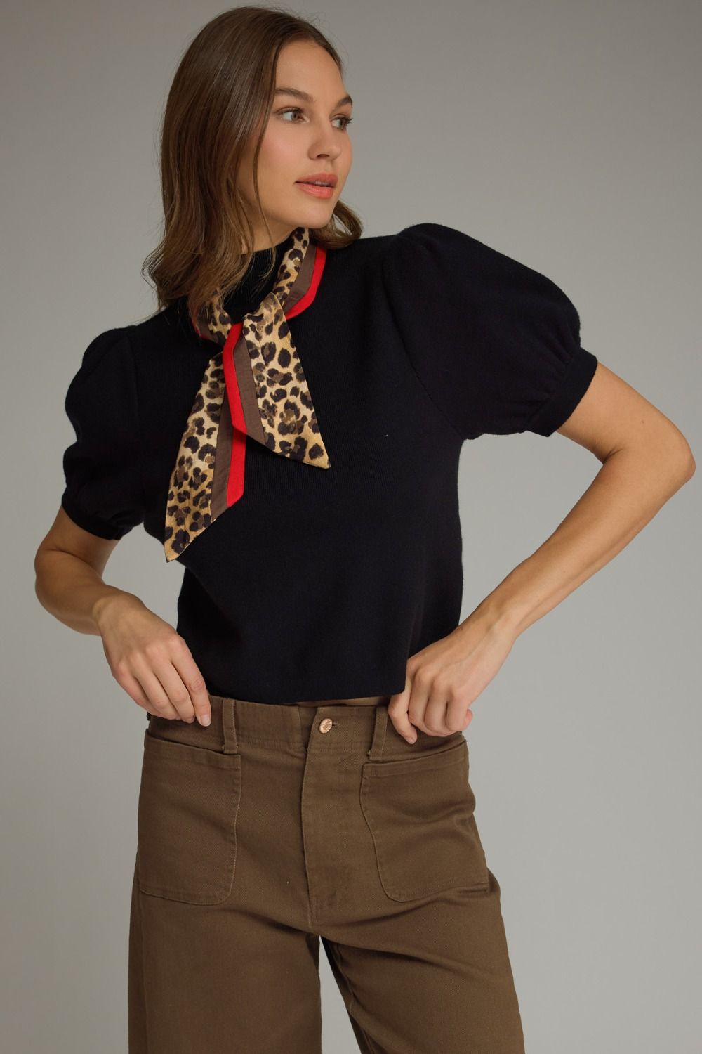 The Sloane Scarf Knit Top - Black